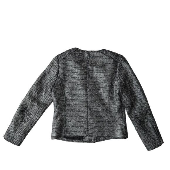 H&M Women's 8 Metallic Silver Heavyweight Boucle Tweed Zip Up Motorcycle Jacket - Picture 2 of 15